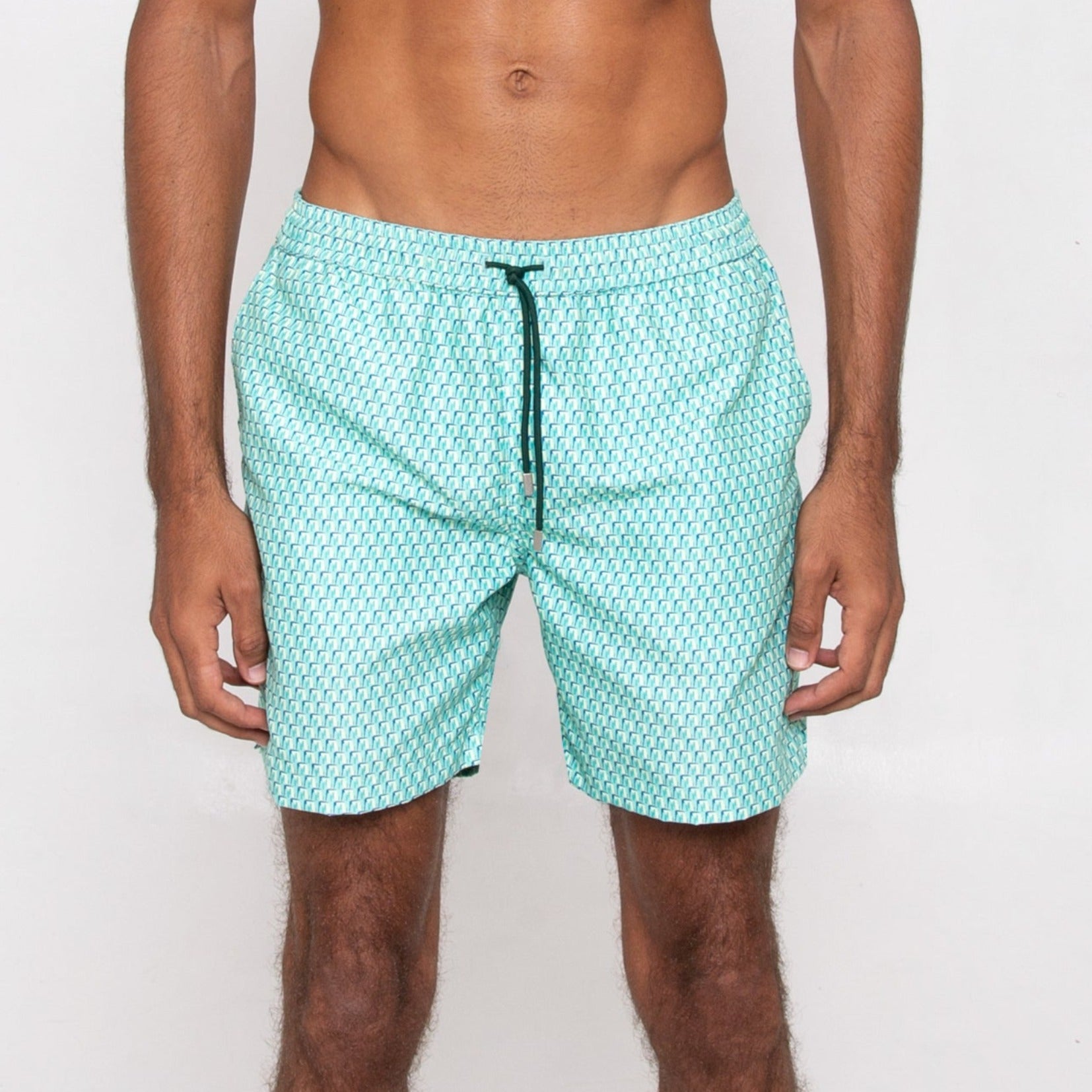 Skyblue Pattern Swim Shorts Men's Skyblue Swimwear Patémar